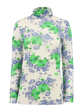 Printed Mesh Long Sleeve Turtleneck