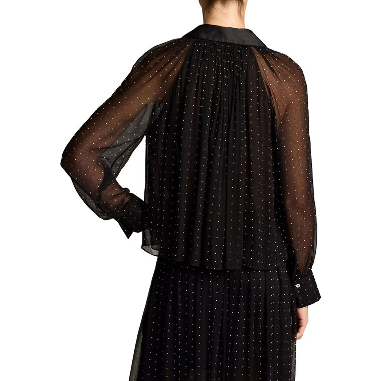 Heat-Set Dot Chiffon Gathered Blouse image number null
