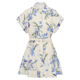 Short Sleeve Bluebell Meadow Belted Mini Dress