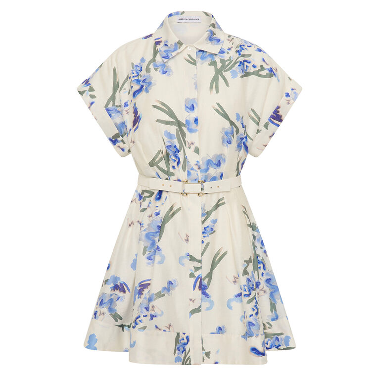 Short Sleeve Bluebell Meadow Belted Mini Dress image number null
