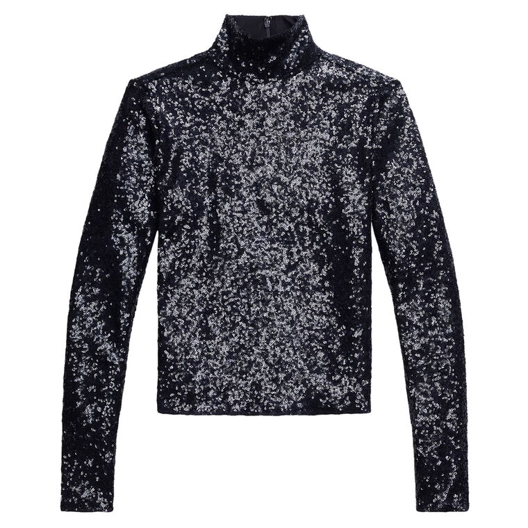 Sequin Long Sleeve Pullover Turtleneck Top image number null