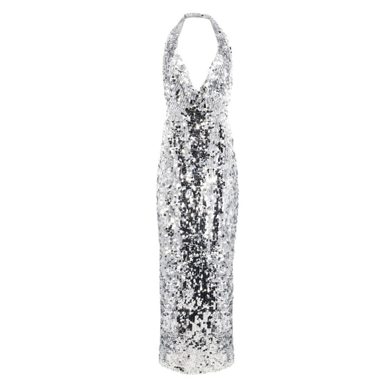 Cowl Neck Sequin Sheath Gown image number null