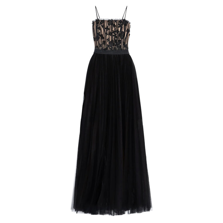 Zac Posen Pleated Top Gown With Flower Applique | Tootsies
