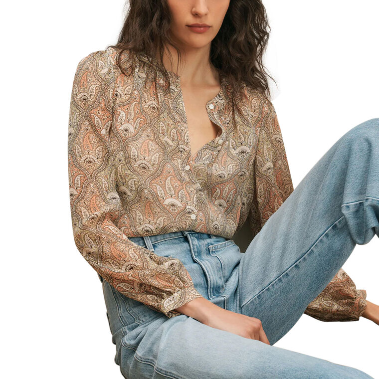 Ashlyn Long Sleeve Paisley Silk Blouse image number null