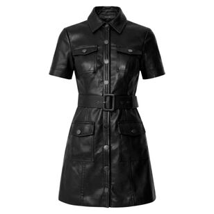 Lydia Short Sleeve Snap Front Vegan Leather Mini Dress