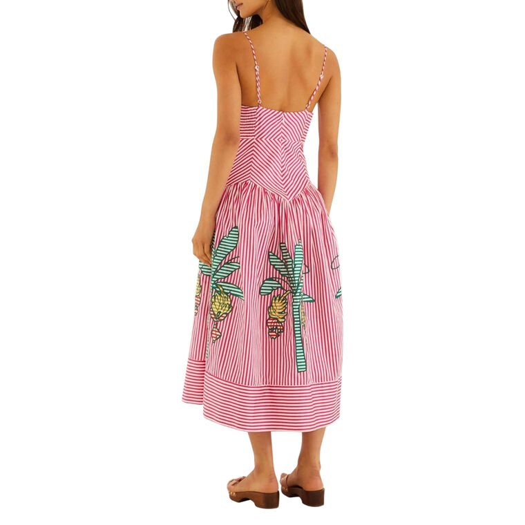 Sleeveless Palm Tree Stripes Cutwork Midi Dress image number null