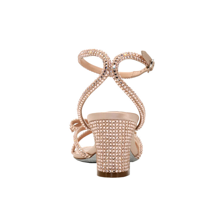 Embellished Bow Satin Ankle Strap Block Heel Sandal image number null