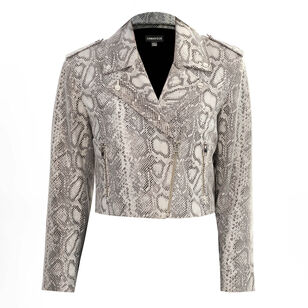 Denalda Cropped Leather Biker Jacket