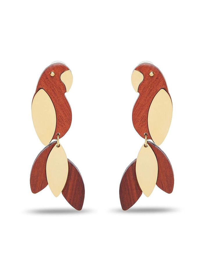 Wood Parrot Clip-on Earrings image number null