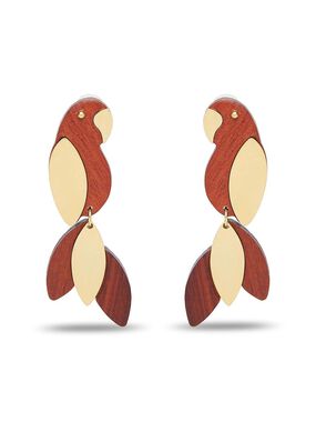 Wood Parrot Clip-On Earrings