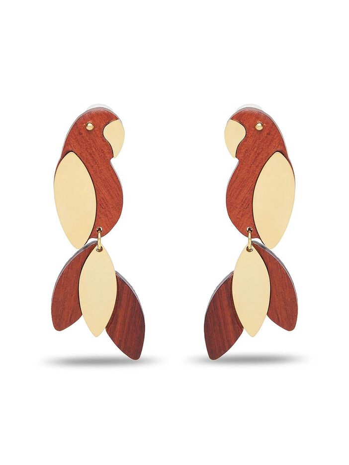 Wood Parrot Clip-on Earrings image number null