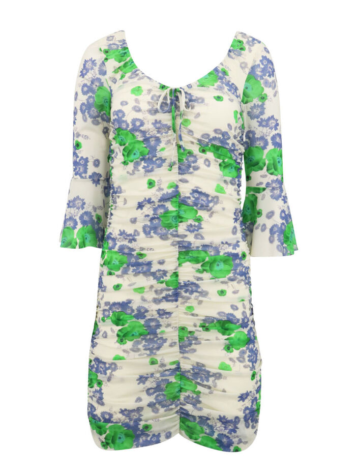 Printed Mesh U Neck Ruched Min image number null