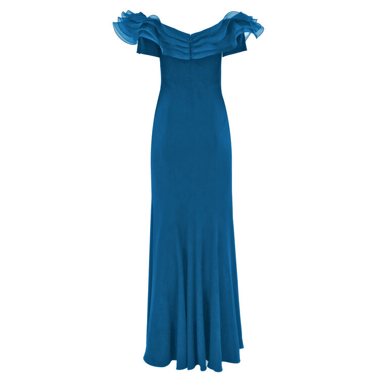 Ruffled Off Shoulder Crepe Gown image number null