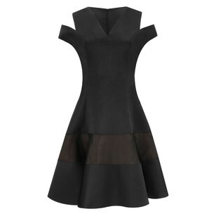Shoulder Cut Out Flounce Satin Organza Mini Dress