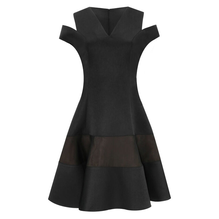 Shoulder Cut Out Flounce Satin Organza Mini Dress image number null