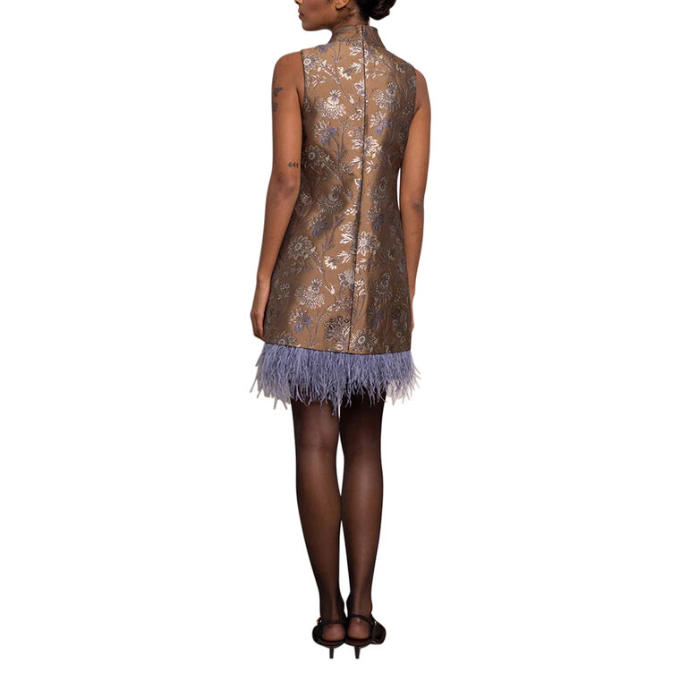 Tay Mock Neck Feather-Trim Mini Dress image number null