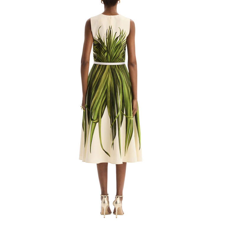 Sleeveless Palm Leaves Wool-Blend Midi Day Dress image number null