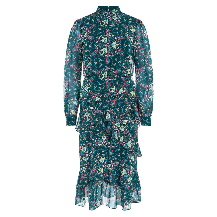 Isa Ruffle Long Sleeve Midi Dress image number null