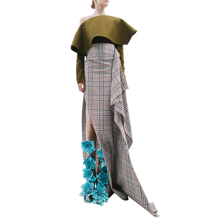 Side Panel Plaid Pencil Skirt image number null