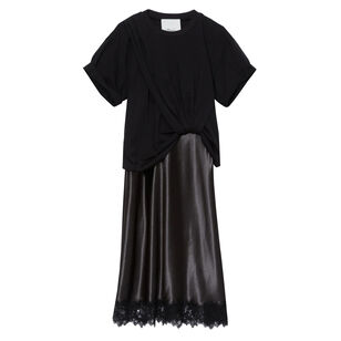Draped Combo T-Shirt Slip Dress With Lace Trim