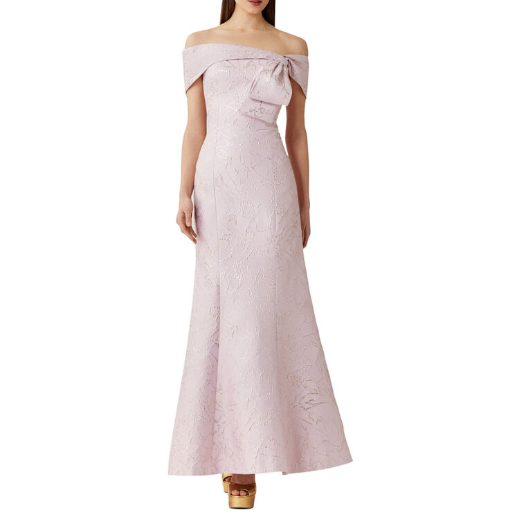Jacquard Asymmetrical Off The Shoulder Side Bow Gown image number null