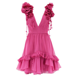 Sleeveless Chiffon Carmen Flowers Mini Dress