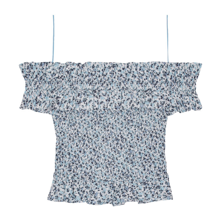 Printed Cotton Off-Shoulder Smock Top image number null