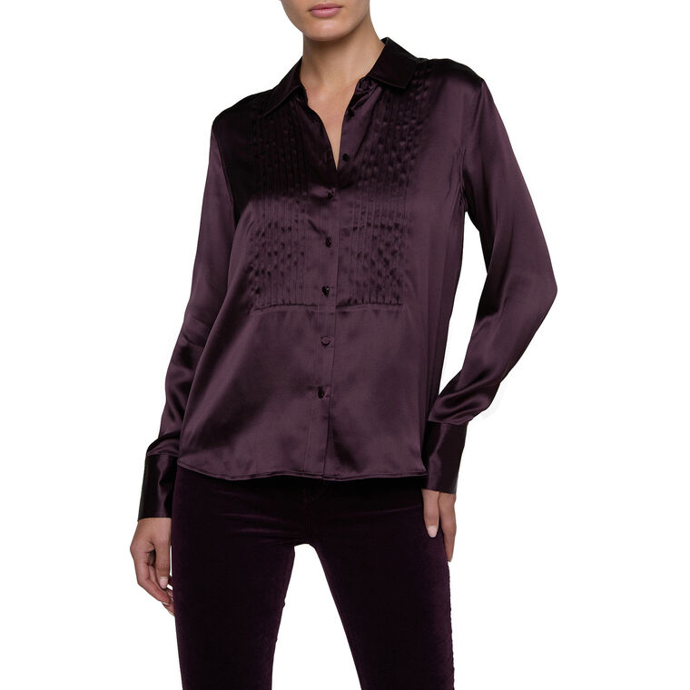 Divya Long Sleeve Pintuck Tux Silk Shirt image number null