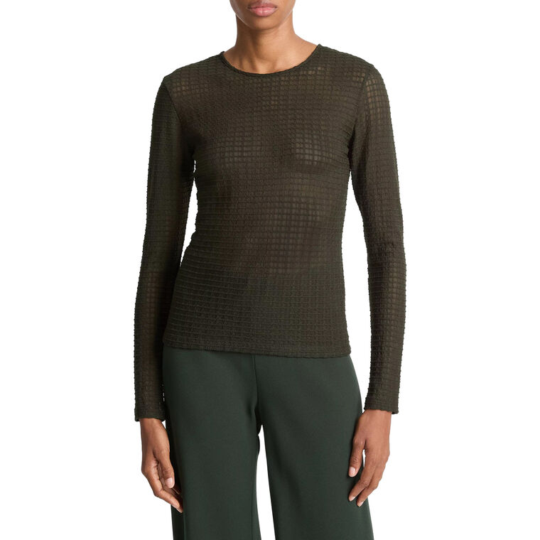Shadow Grid Long Sleeve Crew Neck Knit Top image number null