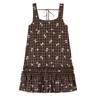 Sleeveless Yarn Dyed Check Flower U-neck Mini Dress