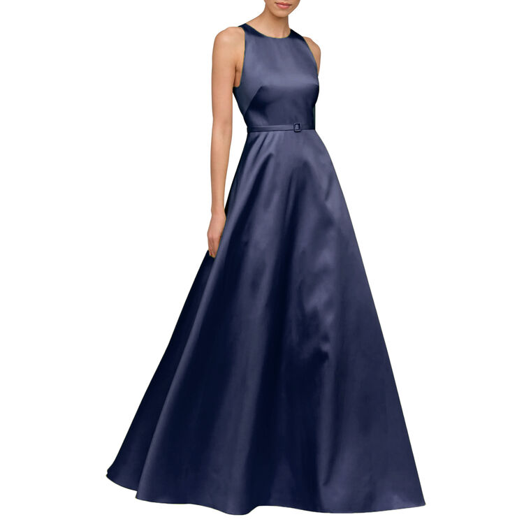 Minta Sleeveless Halter Belted Mikado Gown image number null