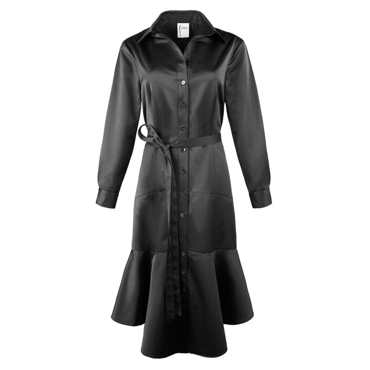 Leonardo Micro Satin Long Sleeve Belted Midi Dress image number null