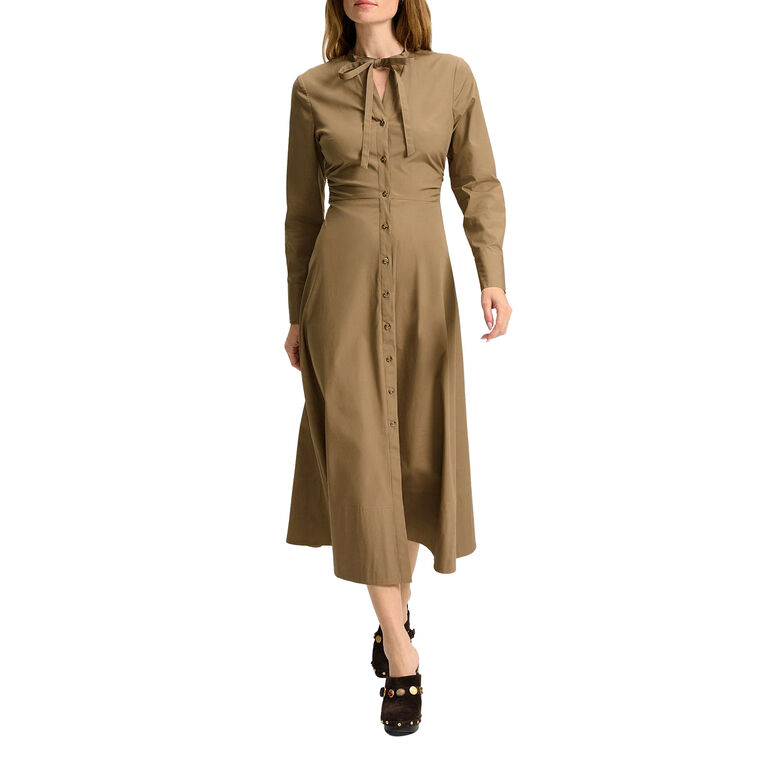 Honora Long Sleeve Neck-Tie Midi Shirt Dress image number null
