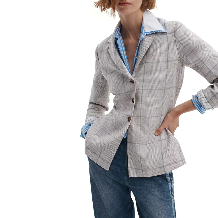 Chappell Plaid Linen Blazer image number null