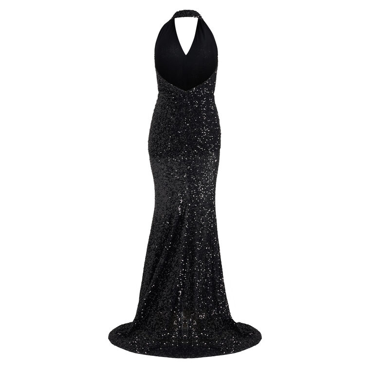 Halterneck Draped Sequin Mermaid Maxi Dress image number null