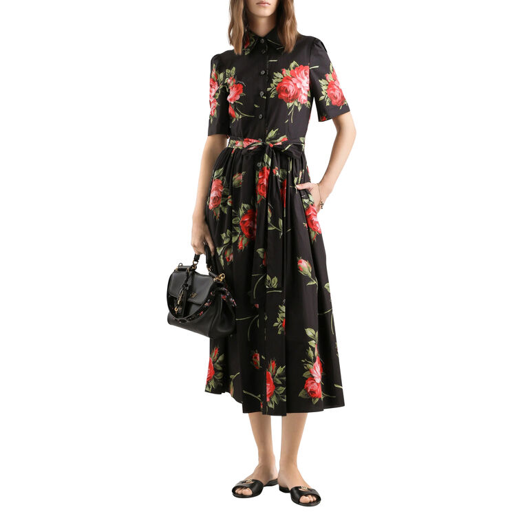 Short Sleeve Button Down Midi Dress With Belt image number null
