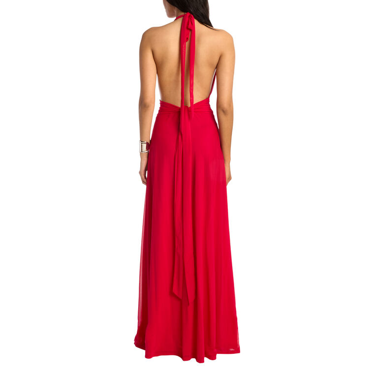 Plunge Neckline Mesh Halter Dress image number null