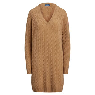 Cable-Knit Wool-Cashmere V-Neck Sweater Dress