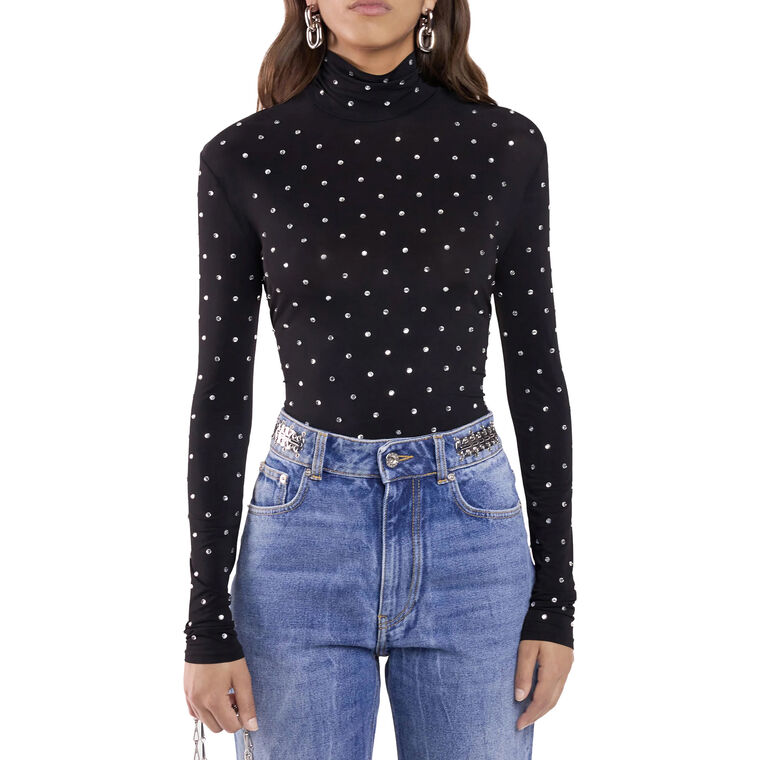 Long Sleeve Crystal-Embellished High Neck Top image number null