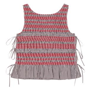 Sleeveless Check Cotton Smocked Tie String Top