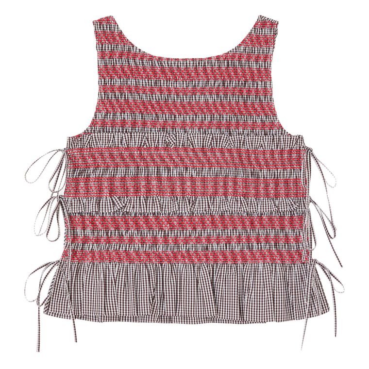 Sleeveless Check Cotton Smocked Tie String Top image number null