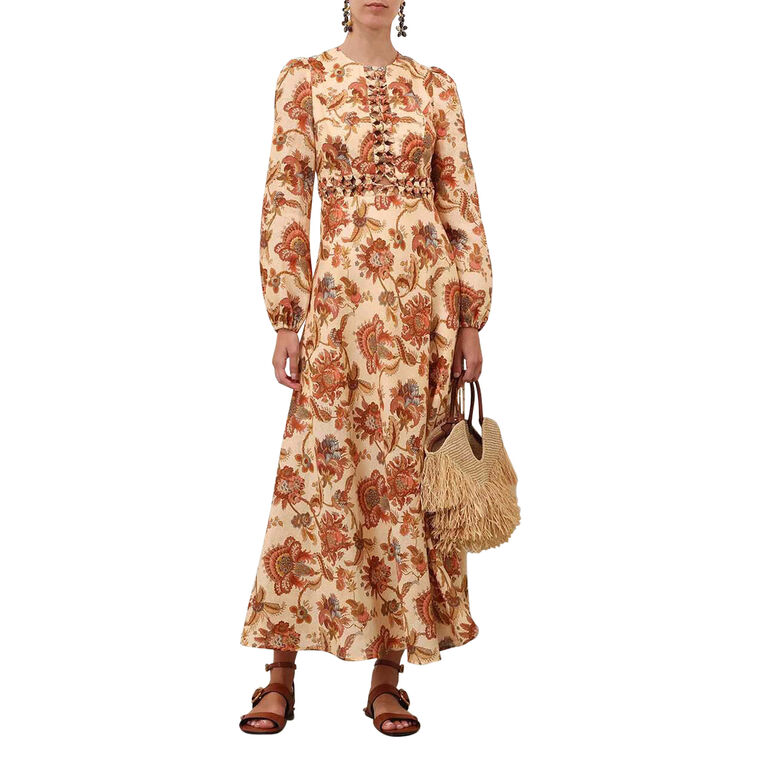 Aster Long Sleeve Linen Midi Dress image number null