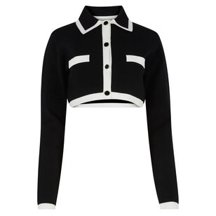 Contrasted Knit Cropped Cardigan