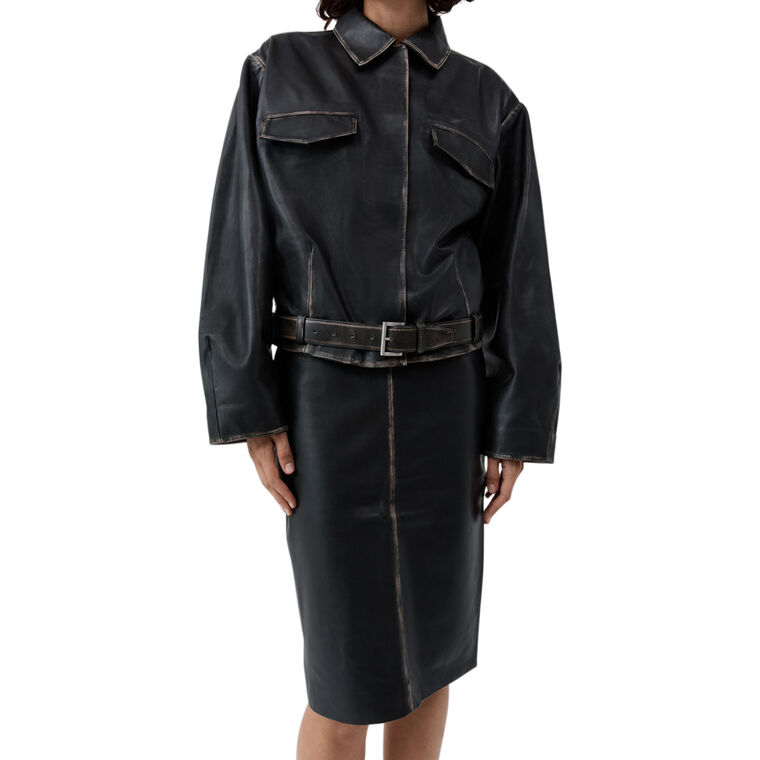 Brushed Leather Belted Jacket image number null