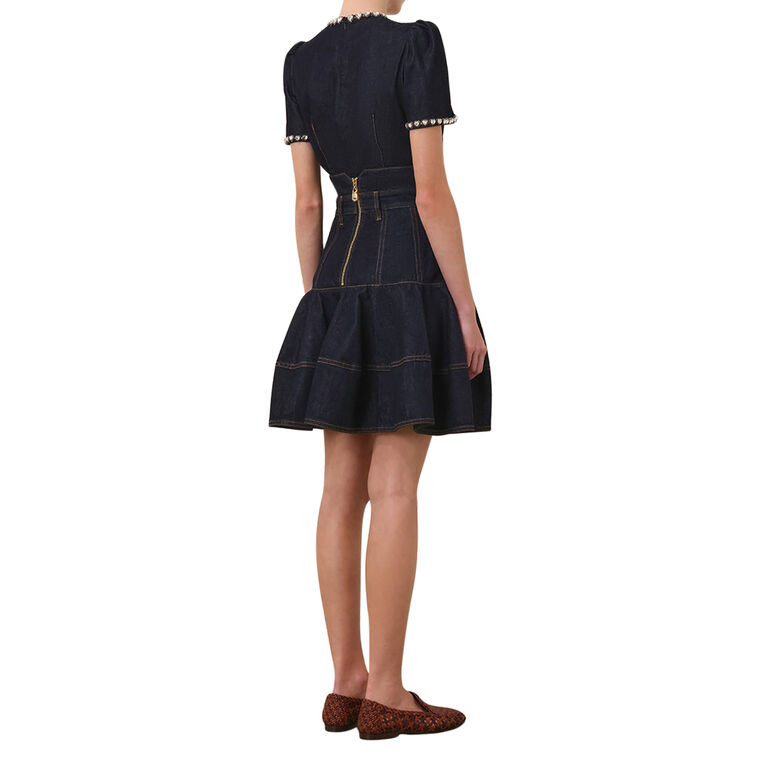 Jewel-Embellished Short Sleeve Denim Top image number null