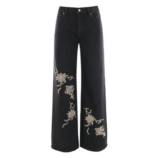Lyla Beaded Floral Wide Leg Jean