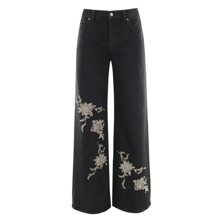 Lyla Beaded Floral Wide Leg Jean image number null