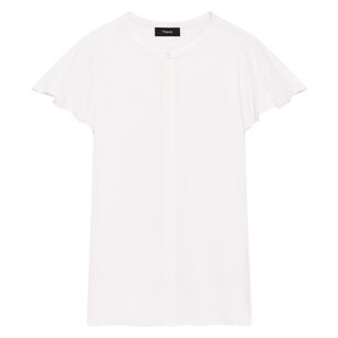 Button Down Ruffle Sleeve Silk Top