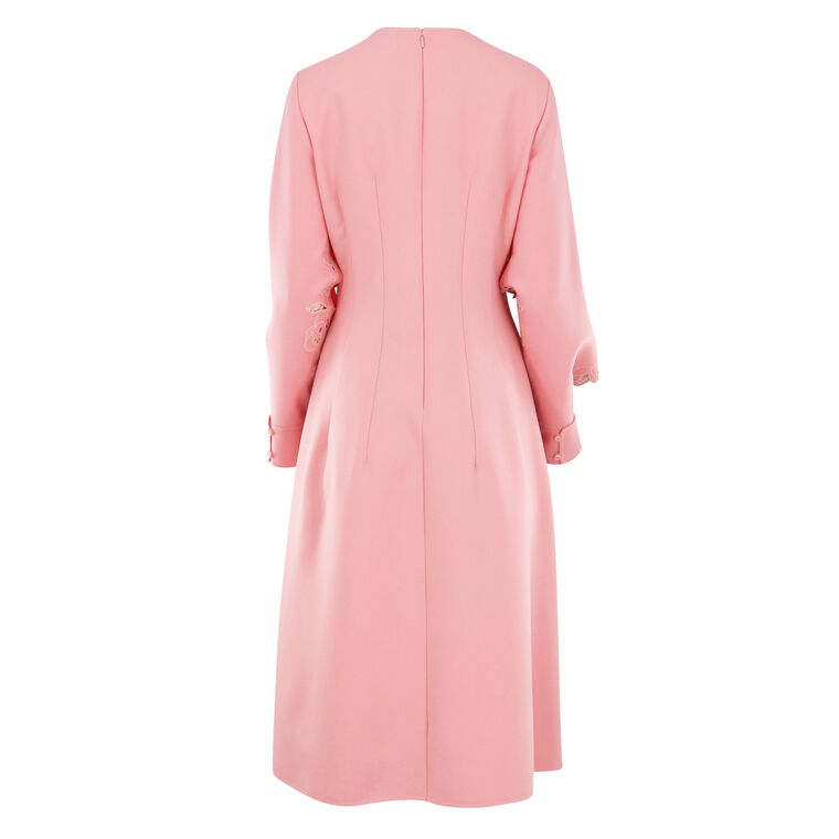 Floral Detail Embroidered Sleeve Split Neck Midi Dress image number null
