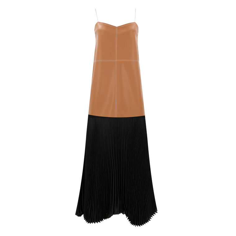 Piatta Vegan Leather Pleated Midi Dress image number null